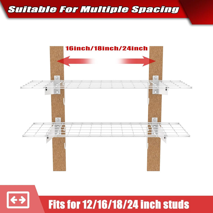 WALMANN 2 Pack Garage Wall Shelves, 45x15 inch Wall Mounted Storage Shelves for Garage Heavy Duty Wall Shelving, Holds Up to 220 Lbs(White)