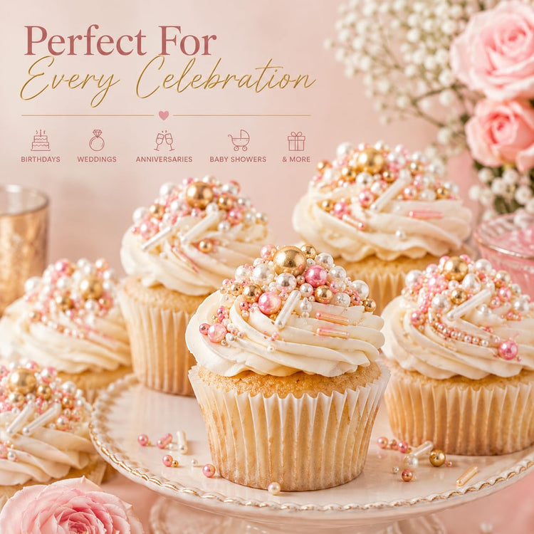 Pink White & Gold Pearl Cake Sprinkles Mix (4.2 Ounce)
