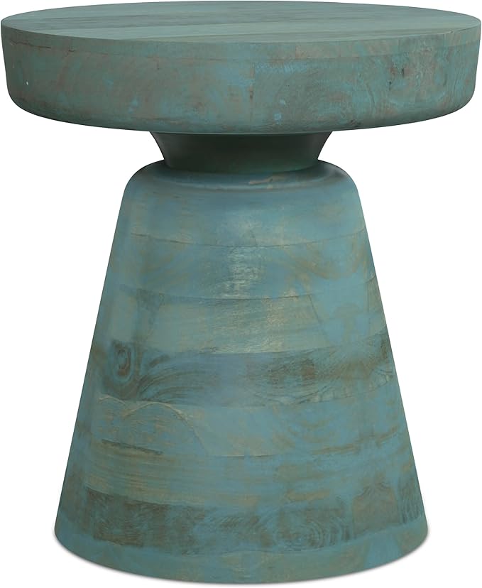 SIMPLIHOME Robbie Accent Table - 16 inch Wide Solid Mango Wood End Table in Teal Wash, Boho Contemporary Rustic Side Table for Living Room or Bedroom with Multipurpose Function, Assembled