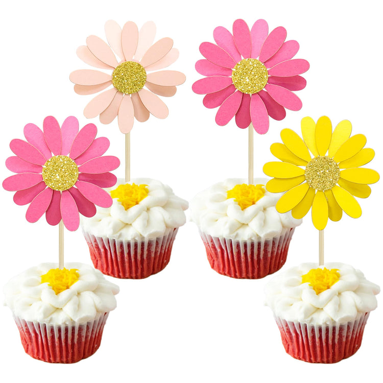 24Pcs Daisy Cupcake Toppers Daisy Cake Decorations Chrysanthemum Cupcake Toppers Spring Daisy Flower Cake Picks for Birthday Wedding Supplies Multicolor 3 (24 Count)