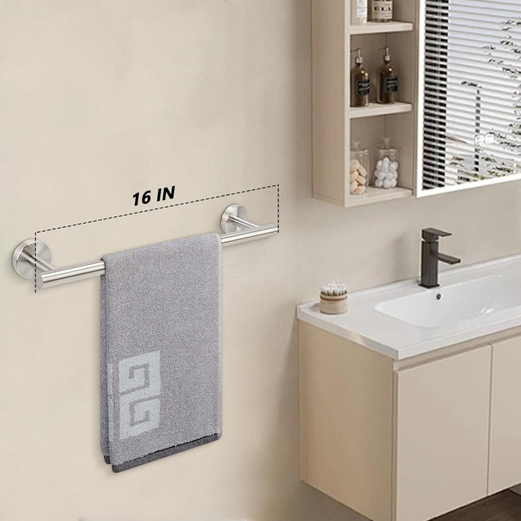 NearMoon Bath Towel Bar, Bath Accessories Thicken Stainless Steel Shower Towel Rack for Bathroom, Towel Holder Wall Mounted (1 Pack, Brushed Nickel, 16 Inch)
