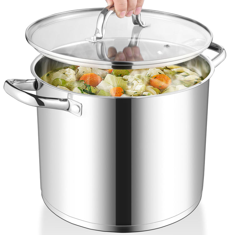 12-Quart 18/10 Stainless Steel Stock Pot with Lid, Large Heavy Duty Soup Pot Compatible with Electric, Gas, Induction and Various Cooktops, Dishwasher Safe
