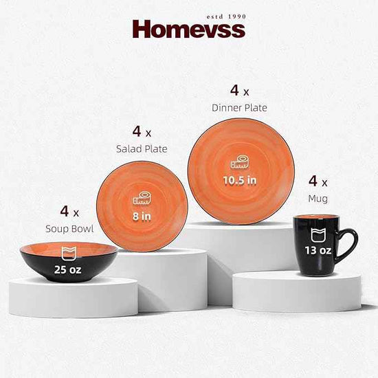 Stoneware Sonoma 16pc Dinnerware Set, Black + Speckled Spin Wash Orange