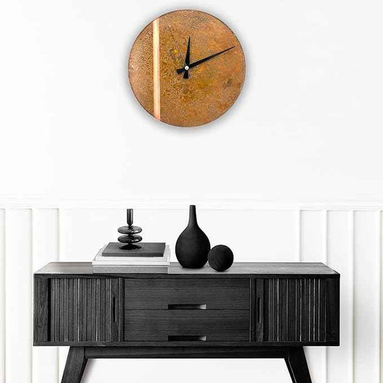 Handmade Copper Wall Clock Artisan Touch in Every Piece - Tree of Time Wall Decor Copper Clock for Living Room, Office, Kitchen & Bedroom (Rusty Line, 11)