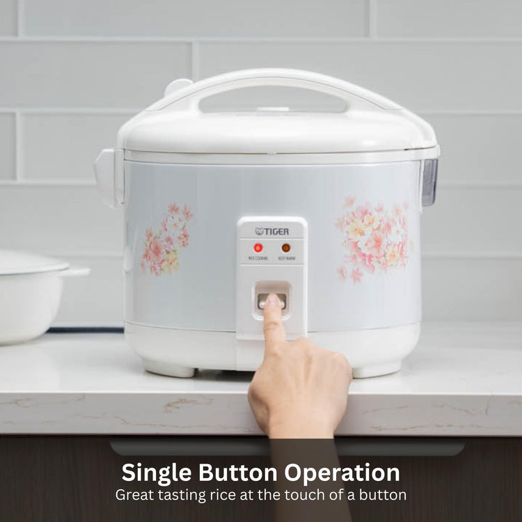 JNP-1500-LF 8 Cup Capacity White Rice Cooker with Non-Stick Inner Pot, Retractable Power Cord, and Keep Warm up to 12 hours (Flower)
