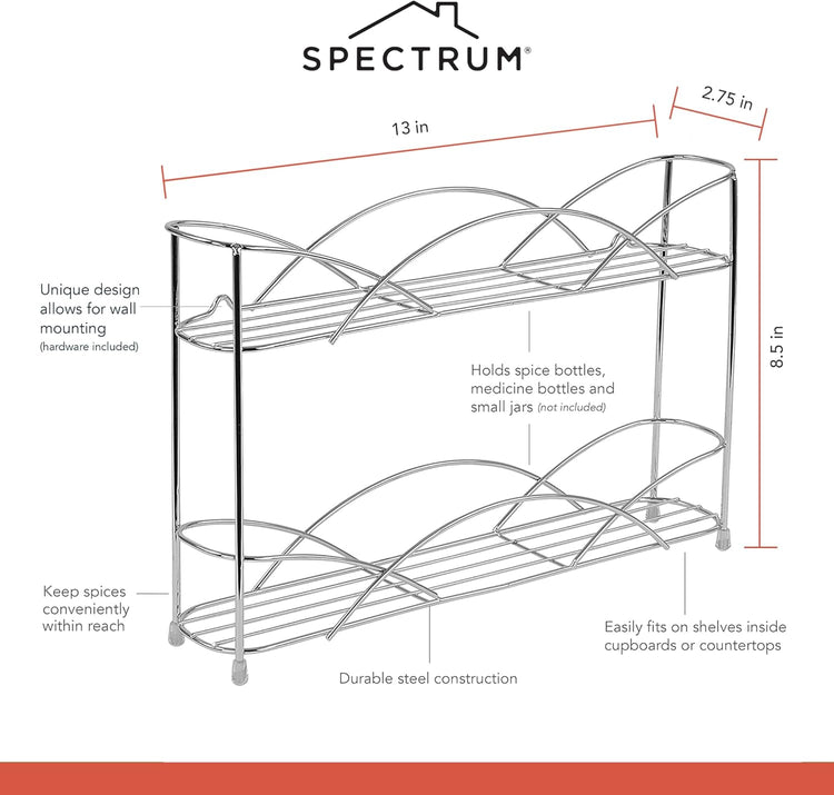 Spectrum Diversified Countertop 2-Tier Spice Rack, Chrome