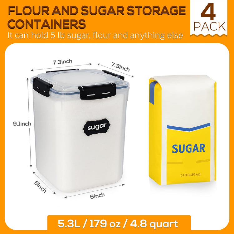 4 Pack 5.3L Thick Flour Sugar Storage Containers for Pantry (4 Count)