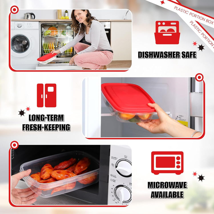 18 Pcs 33 Oz/ 4 Cups Plastic Food Storage Containers with Lids Portion Box Sets with Cover Stackable Plastic Containers with Lids Microwave Freezer Dishwasher Safe (Red)