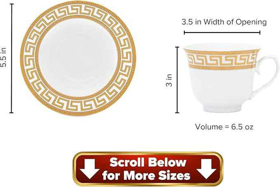 Porcelain Dinnerware Set for 8 - Luxurious 49 Piece Dish Set - White and Gold Greek Key Design - Dinner Plates, Bowls, Cups and Saucers for Everyday Dishes or Formal Occasions (Meander Gold 2049)