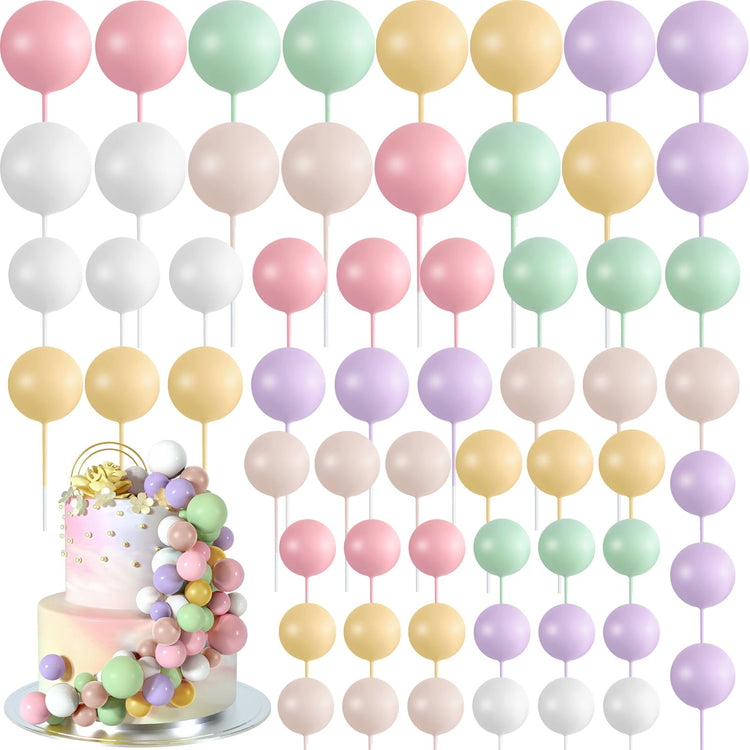 48 Pcs Balls Cake Topper Decorations Balloon Cupcake Toppers Foam Cake Topper Balls Cake Balls Decorations for Birthday Party Wedding Cake Decorating (48 Count)