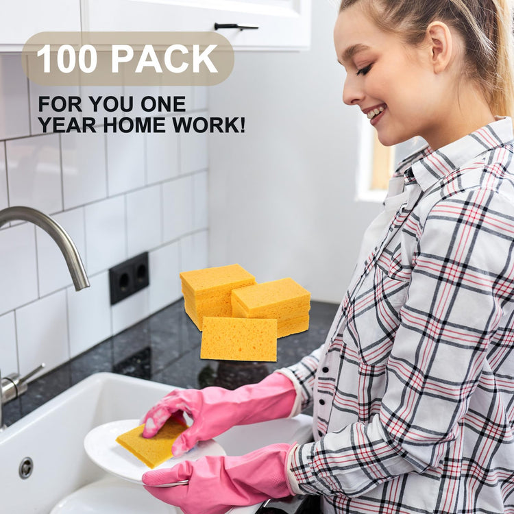 100 Pieces Compressed Wood Pulp Dish Sponges for Kitchen (100 Count)