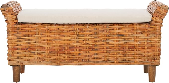 SAFAVIEH Home Collection – Palermo Natural Woven Accent Bench with Cushioned Seat, Transitional Organic Bench for Bedroom, Entryway or Living Room (FOX6533B)