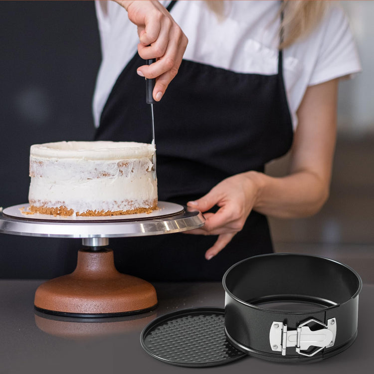 4 Pcs 7 Inch Non Stick Springform Pan with Removable Bottom Carbon Steel Cheesecake Pan Round Springform Cake Mold with Stainless Steel Spring Buckles for Baking Kitchens Restaurant (4 Count)