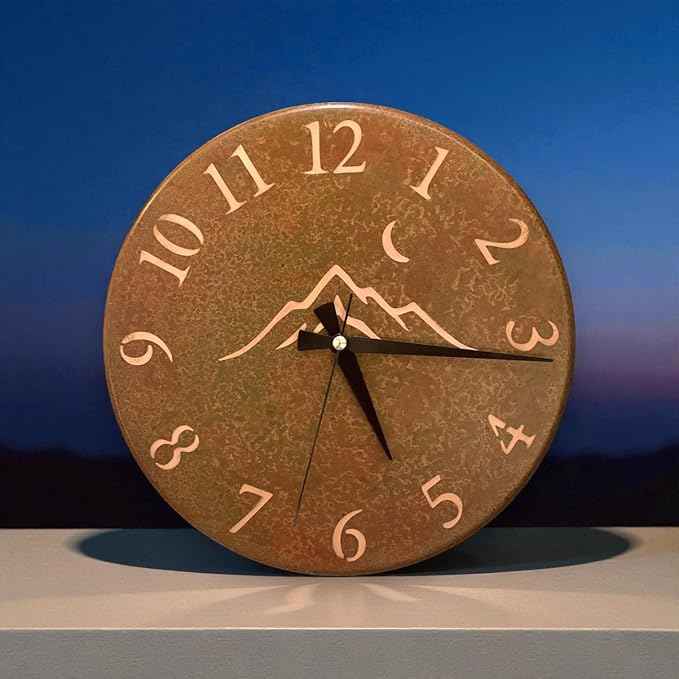 Handmade Pure Copper Wall Clock for Home Decoration, Decor Clock for Living Room, Bedroom and Kitchen, Rustic Decorative Mural Clock Art for Farmhouse (Rusty Landscape, 11)