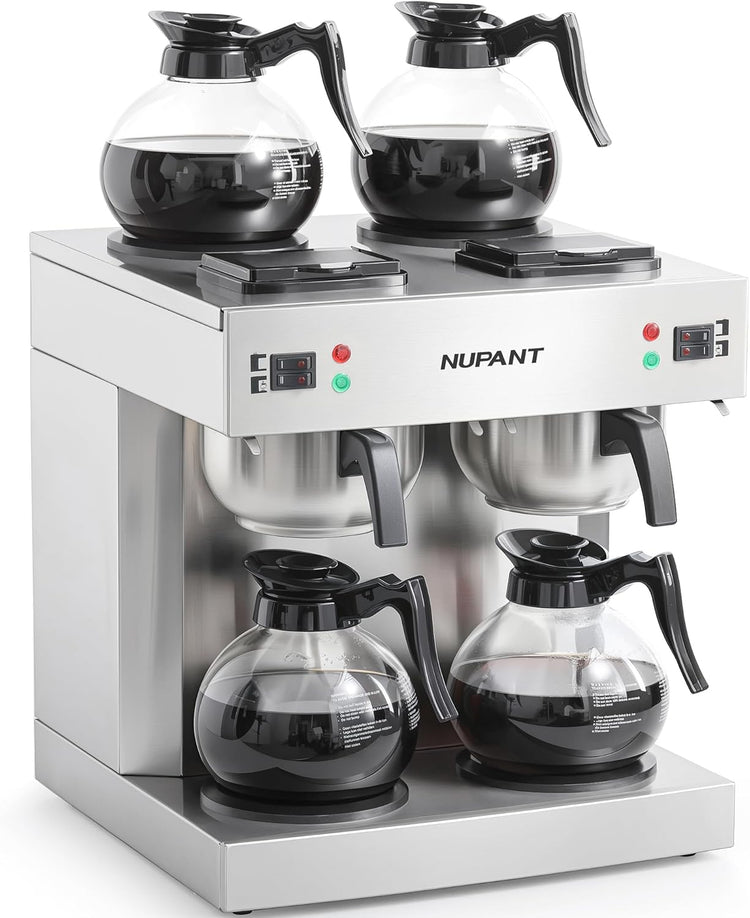 Dual Drip Commercial Coffee Maker, 200 Cup/hour, 7.2L Pour Over Coffee Machine with 4 Glass Carafe and 4 Warmers, Stainless Steel Double Coffee Brewer Staition for Restaurant and COFFEE Bar