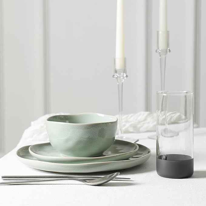 Stone Lain Mirella 16-Piece Dinnerware Set Stoneware, Borosilicate Glass, Light Green
