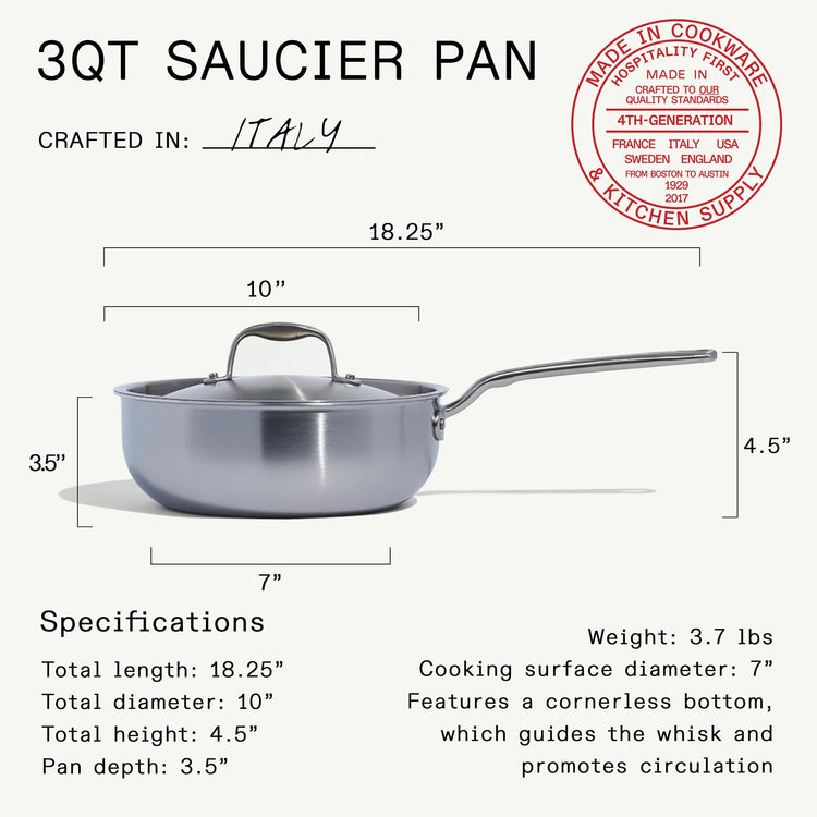 Cookware 3 Quart Stainless Steel Saucier Pan