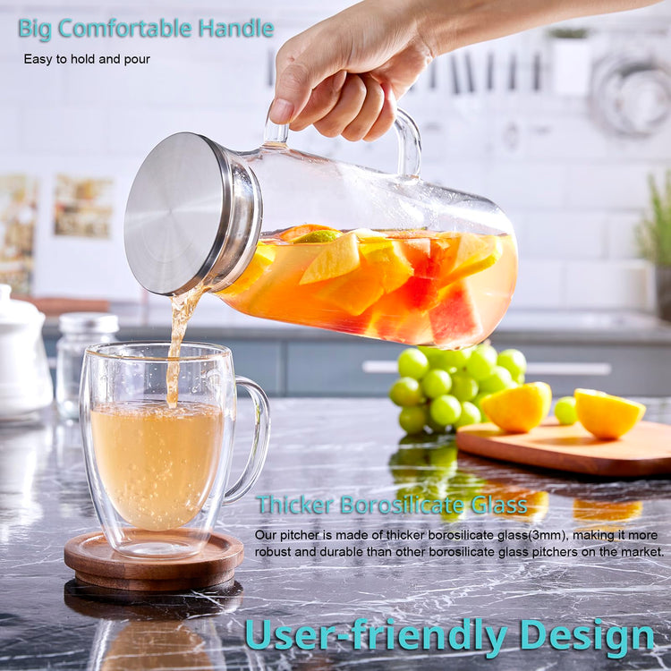 1.2 Liter 40 oz Small Glass Pitcher with Lid and Handle