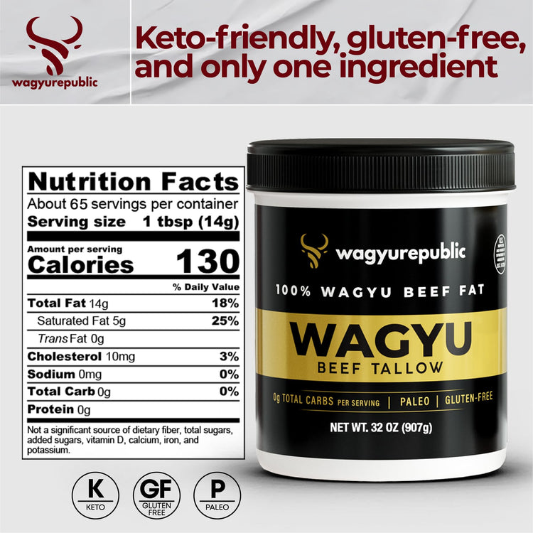 Wagyu Republic Beef Tallow ⎸ Grass Fed Wagyu Beef Tallow (32 Ounce)