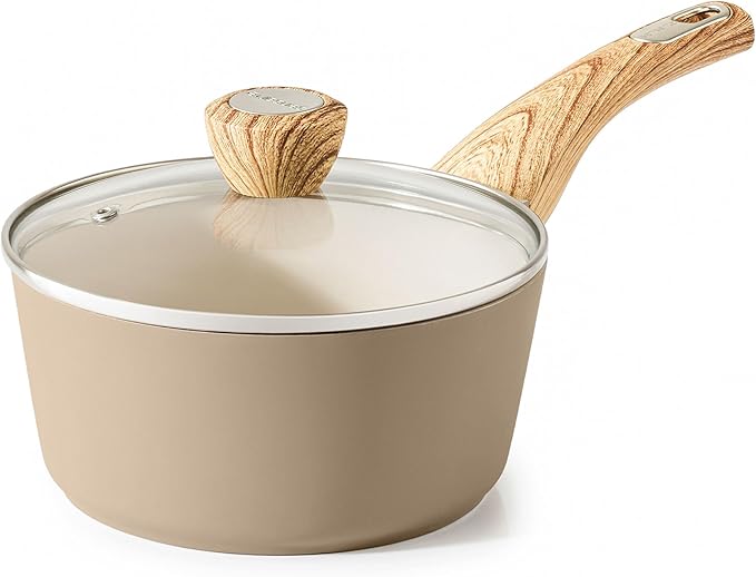 SENSARTE Ceramic Nonstick Sauce Pan with Lid, 1.5 Quart Small Saucepan, Cooking Pot with Stay Cool Handle, Non toxic Kitchen Sauce Pot, Non stick Saucier Pan, Induction Pot, PFOA PTFE PFAS PFOA Free