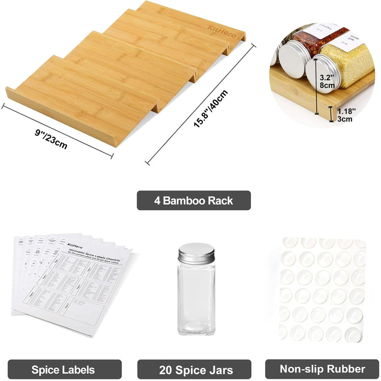 Spice Drawer Organizer with 20 Spice Jars