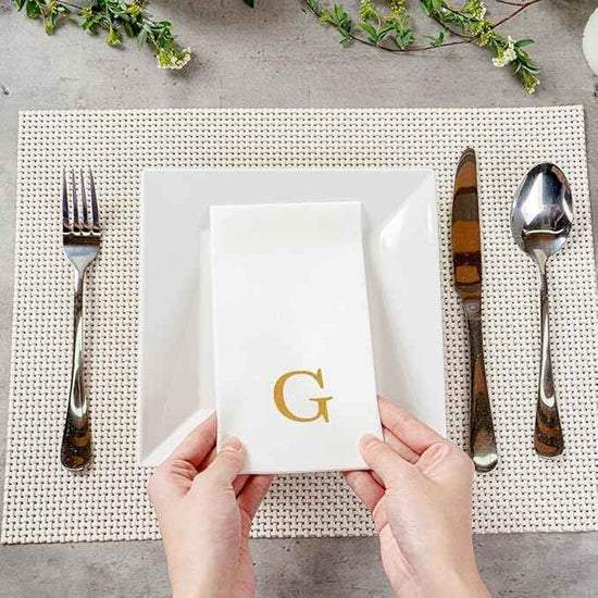Luxenap 15.8 X 7.9 Inch Linen-Feel Guest Towels, 2000 Lettered Hand Towels - Gold Letter 'G', Sans Serif Font, White Paper Dinner Napkins, airlaid, For Restrooms And Tables - Restaurantware