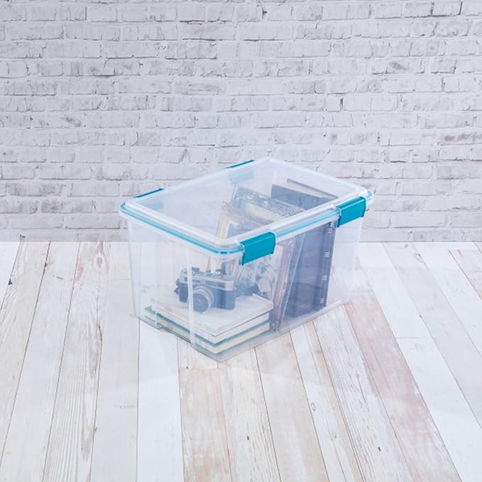 Sterilite 16-Pack Gasket Box, Weather-Resistant Storage Bins with Latching Lids, 54 Quart - Heavy-Duty Organizing Containers for Closet, Bathroom, and Office