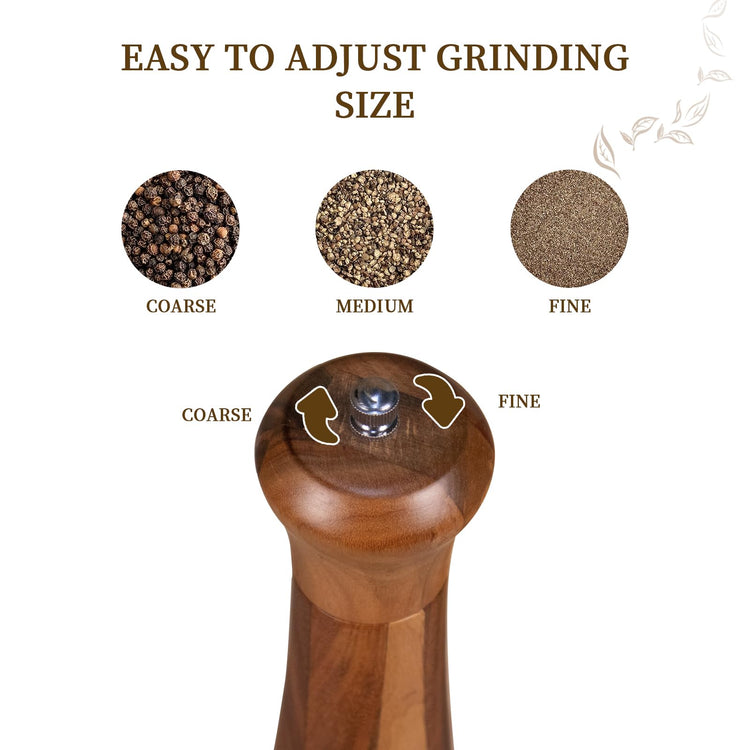 1 Pack 10 Inch tall Acacia Wood Pepper Grinder or Salt Mill Elegant