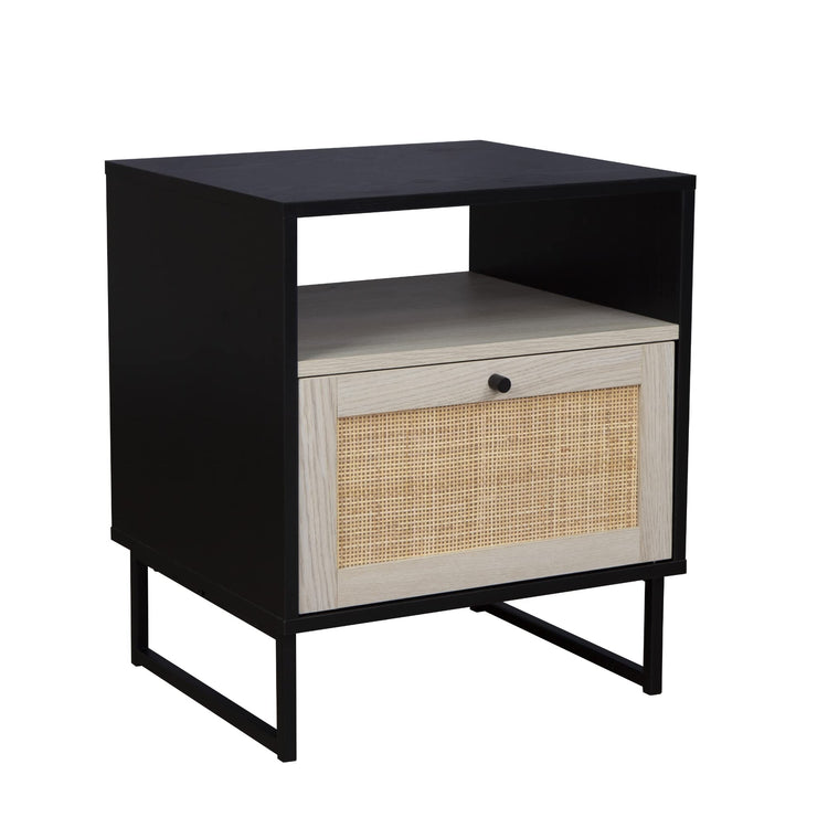 Mina Rattan Wood End Side Accent Table Nightstand with Storage (2 Count)