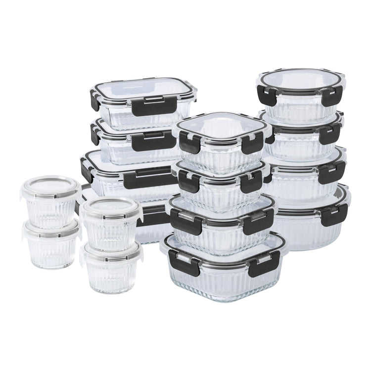 Premium 32 Pc. Borosilicate Glass Food Container Set with Dividers