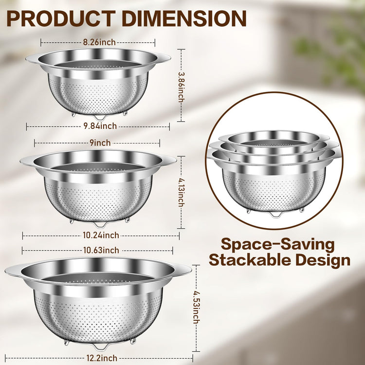 Stainless Steel Colander for Kitchen (3 Count)