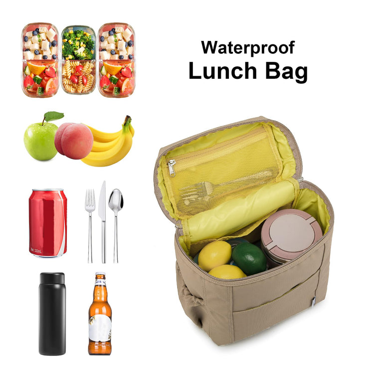 NOL Insulated Lunch Bags for Women Cooler Bag Lightweight Nylon Waterproof Lunch Box for Work Khaki Large 12L