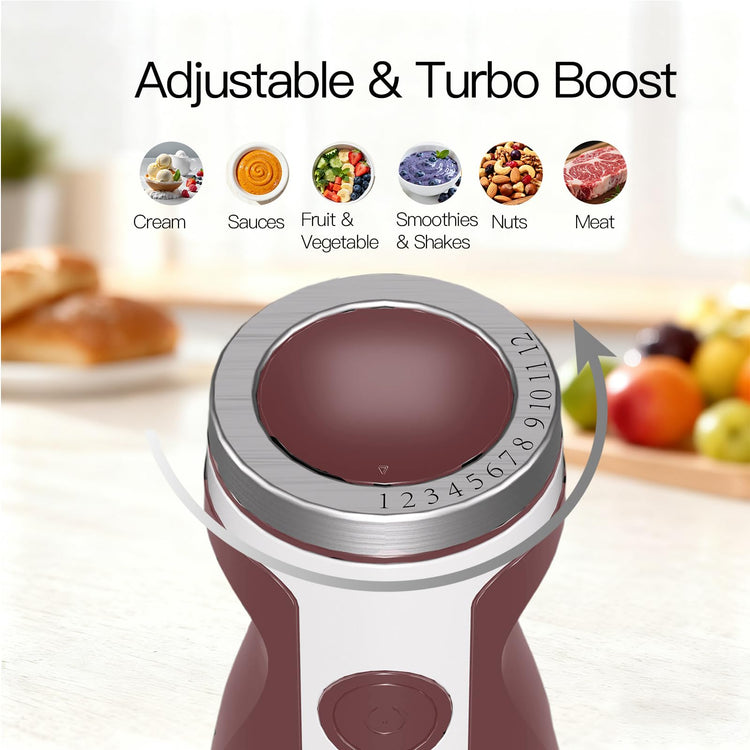 5-in-1 Immersion Hand Blender, Titanium Reinforced Blades (80% Sharper), 12-Speed Powerful Stick Blender with 500ml Chopper, 600ml Beaker, Whisk & Milk Frother for Smoothies, Baby Food & Soup