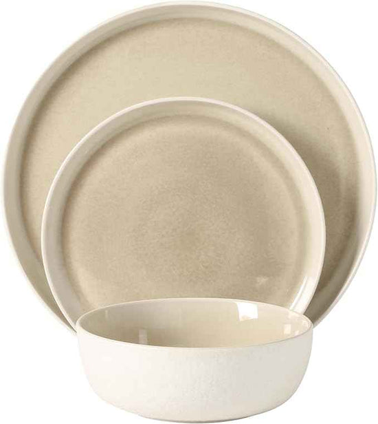 Gibson Elite Tahoe Sunset 12-Piece Reactive Stoneware Dinnerware Set – Matte Exterior & Shiny Interior Plates and Bowls, Durable Everyday Dish Set, Microwave & Dishwasher Safe - Taupe