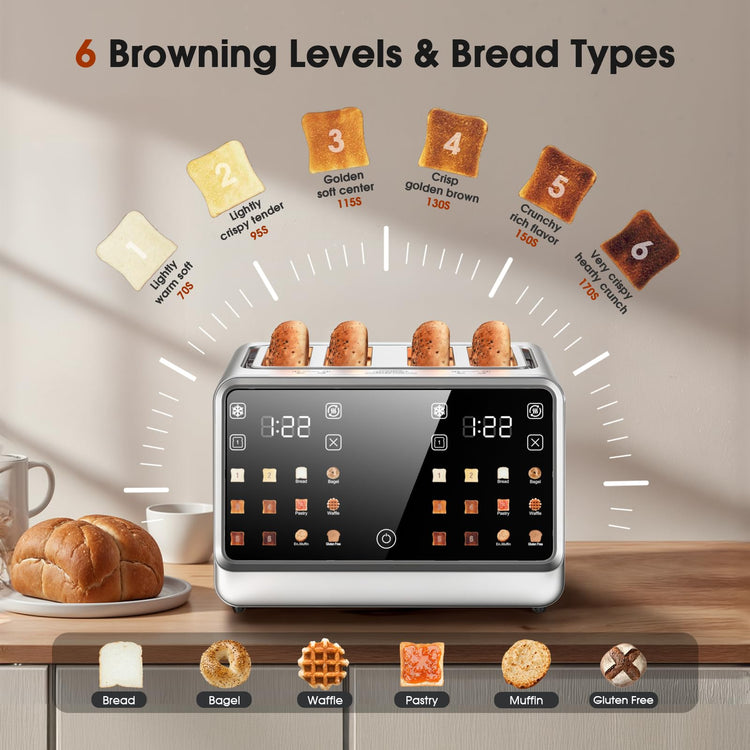 4 Slice Toaster with Dual Digital Smart TouchScreen & Independent Control Panel