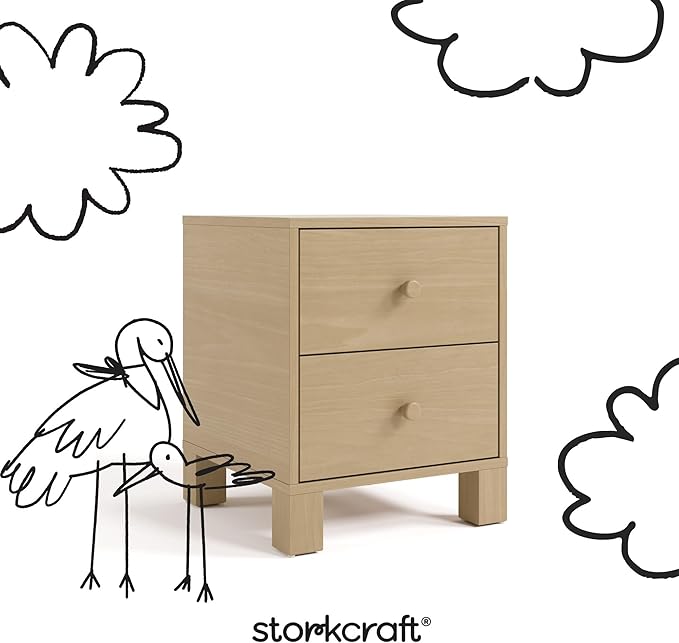 Storkcraft California 2-Drawer Nightstand (Driftwood) – GREENGUARD Gold Certified, Premium Wood Storage for Kids and Teens, Elegant Design with Iconic Block Feet