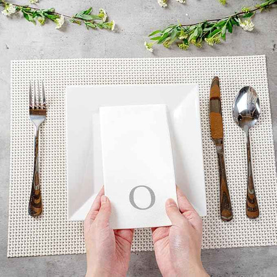 Luxenap 15.8 X 7.9 Inch Linen-Feel Guest Towels, 2000 Lettered Hand Towels - Silver Letter 'O', Sans Serif Font, White Paper Dinner Napkins, airlaid, For Restrooms And Tables - Restaurantware