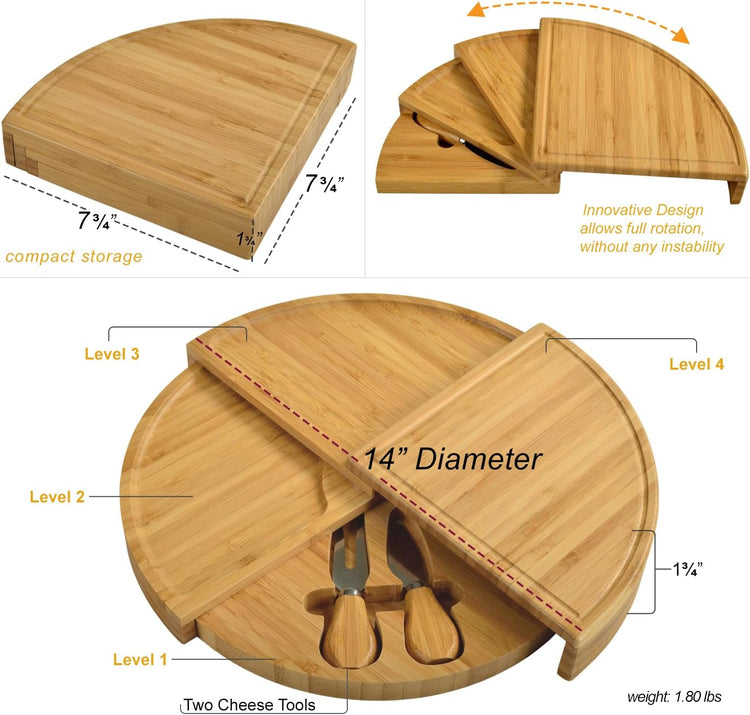 Picnic at Ascot Custom Personalized Engraved Bamboo Cheese/Charcuterie Board - US Patented Designed enables All in One Storage