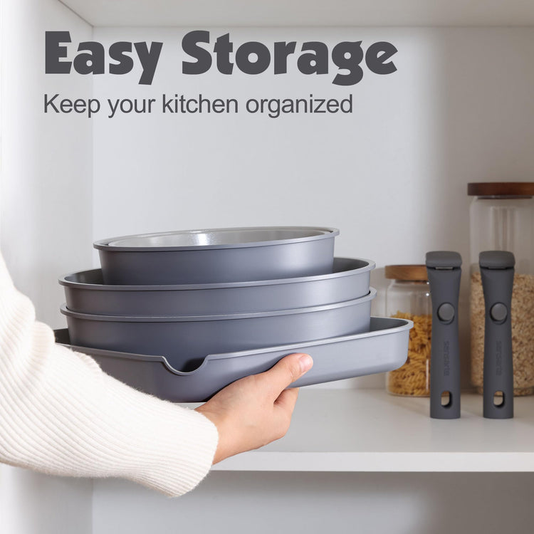 17 Piece Ceramic Detachable Handle Pots and Pans Set Gray