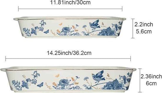 Baking Pans Set of 2 Blue flower 14 inch Ceramic for Oven Large Casserole Baking Dish Set with Handles Porcelain Bakeware Sets Casserole Dish for Oven/Cooking/Kitchen/Cake Dinner/Turkey/Pumpkin/Thanksgiving Holiday Gifts