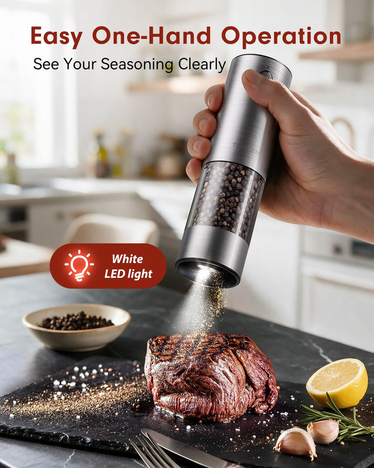 Larger Capacity Rechargeable Electric Salt and Pepper Grinder Set (2 Count)