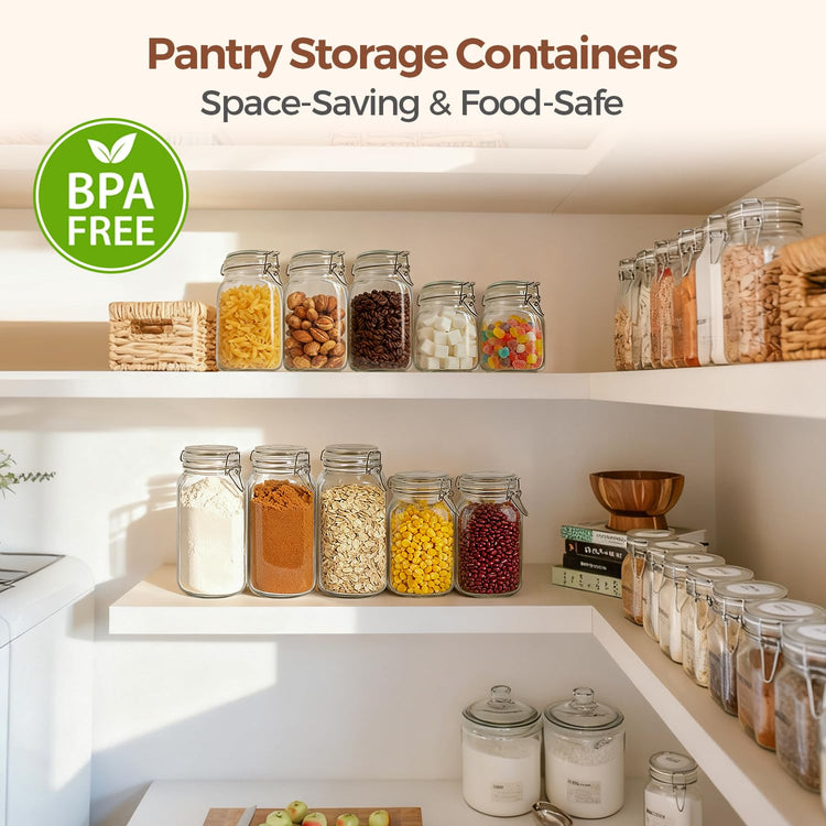 Square Glass Pantry Jars with Airtight Lids 27 oz 6 Pack Spice Jar (6 Count)