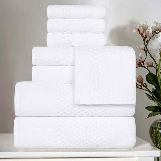 Superior Playa Zero Twist Cotton Medium Weight Towels, for Guest Bath, Bathroom, Shower, Spa, Plush, Quick Dry, Ultra-Soft Towels, Bath Essentials, Waffle Textured, 8 Piece Assorted Towel Set, White