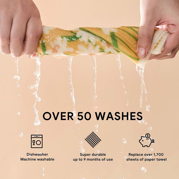 RECYCO Swedish Dishcloths for Kitchen | 4 Pack Oversized Washable Dish Rags | Large Cellulose Reusable Cleaning Paper Towels | Absorbent Counter Dish Cloth Sponge XL Kitchen Wipes, 12" L x 10" W - Nestoria