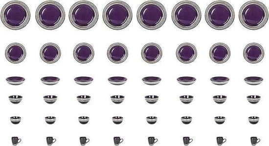 48 Piece Dinnerware Set, Ceramic Plates and Bowls Sets for 8, Microwave and Dishwasher Safe, Handcrafted Tree Bark Series Dish Set, Lavender/Purple
