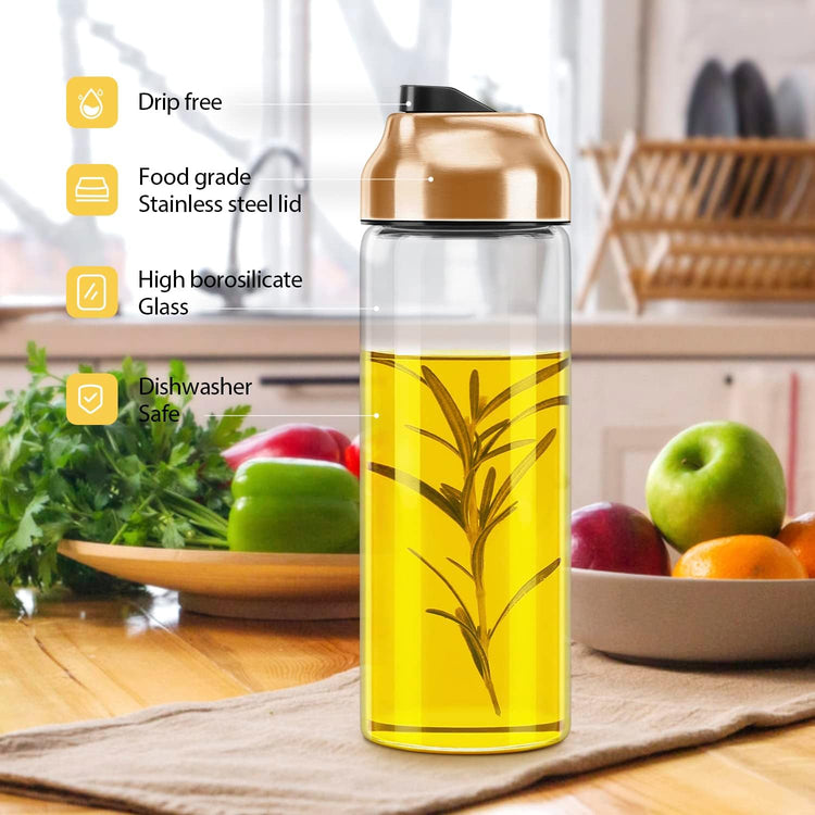 Aelga Copper Kitchen Accessories - Glass Oil Dispenser - Copper Olive Oil Dispenser Bottle for Kitchen with Stainless Steel Spout