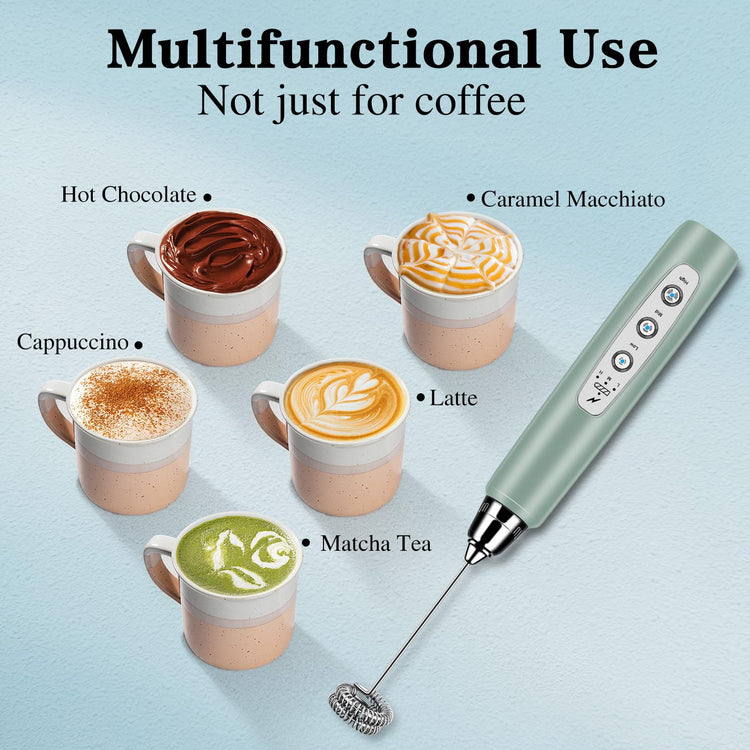 Milk Frother Wand Rechargeable Handheld Whisk Coffee 3 Speed Adjustable