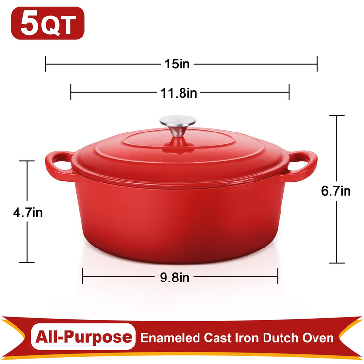5QT Oval Dutch Oven Pot with Lid