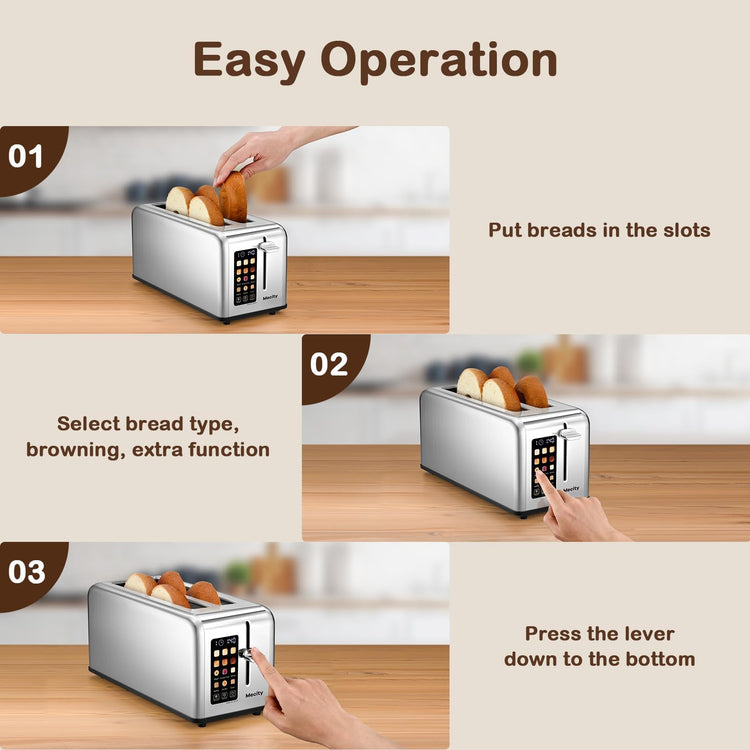 4 Slice Toaster Touch Screen 1.5" Long Slot