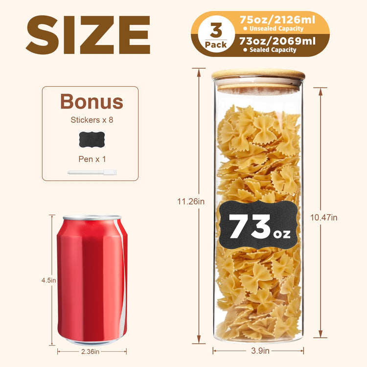 73oz Glass Pasta Storage Jars (3 Count)